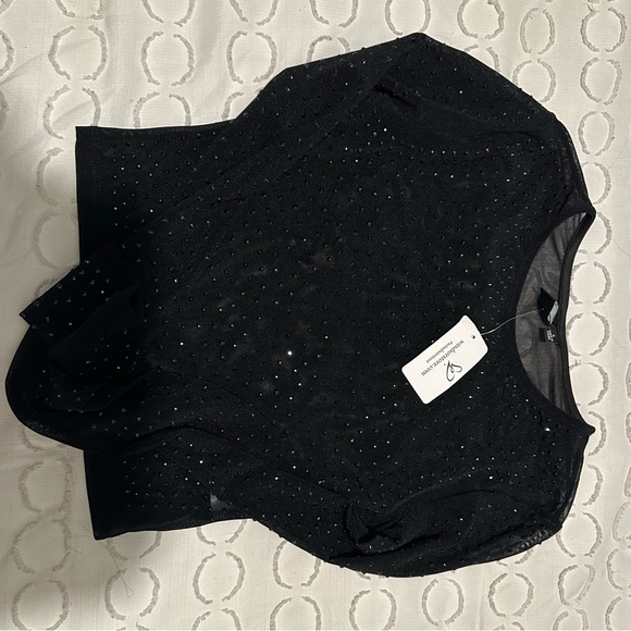 Mesh Black Long sleeve Crop Top - Picture 1 of 3